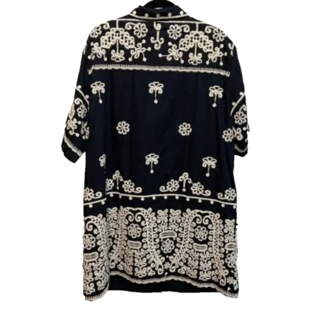 Maeve Anthropologie Black Short Sleeve Embroidered Collared Mini Shirt Dress - Picture 8 of 10
